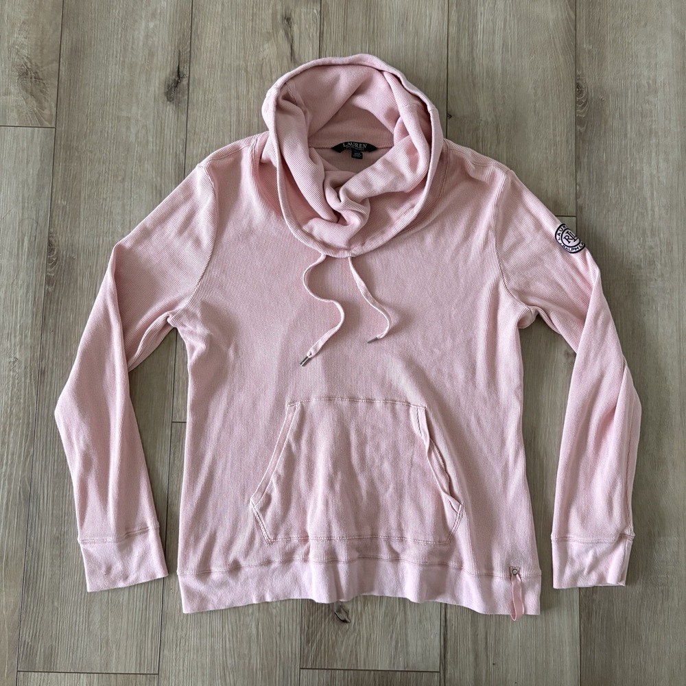 Lauren Ralph Lauren Pinkcore Waffle Knit‎ Cowl Neck Sweater Preppy Cozy Women XL